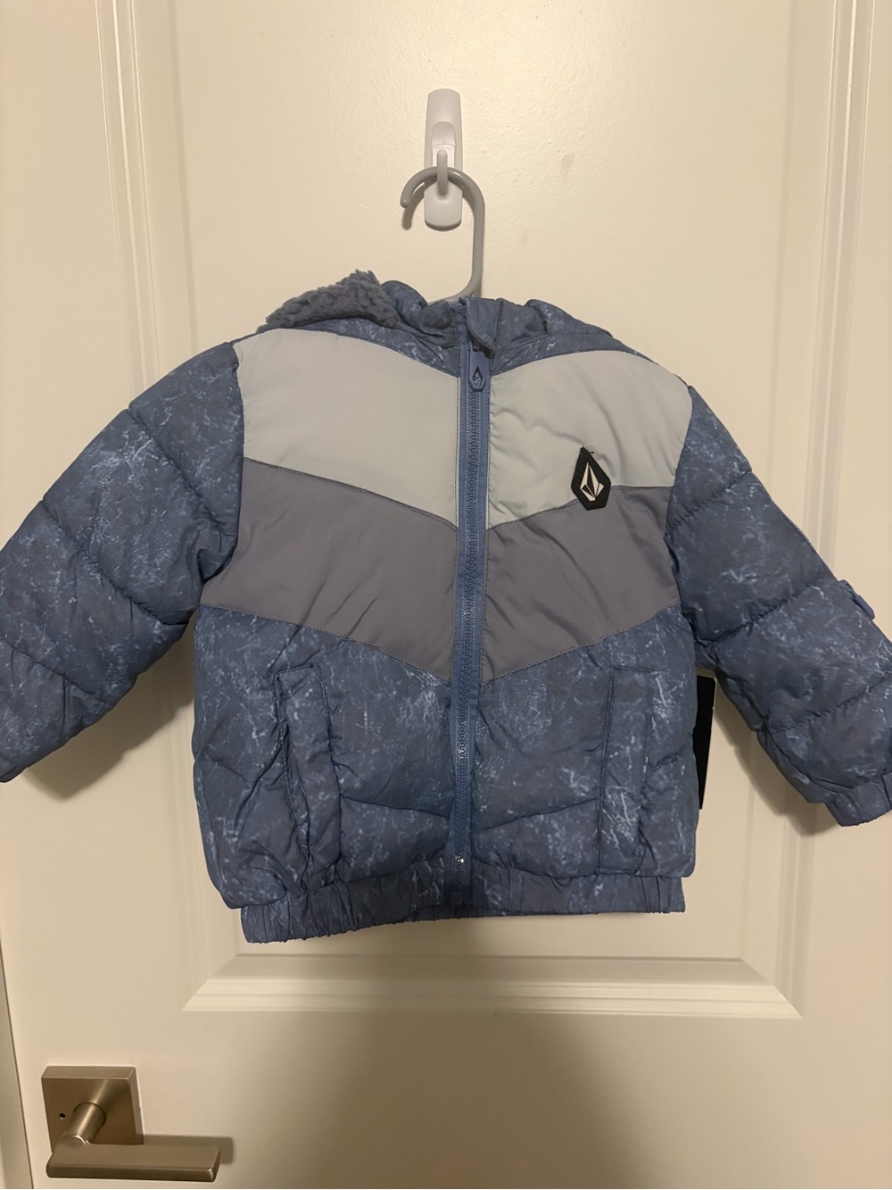 Volcom Kids Light Blue and Gray Hooded Puffer Jacket